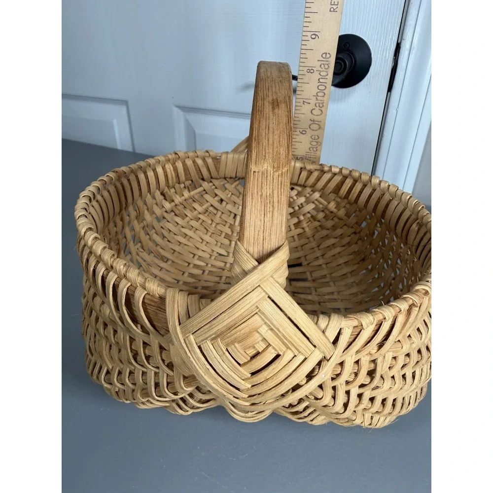 Buttocks Basket God's Eye Hand Woven Vintage Splint w Oak Handle Primitive Butt